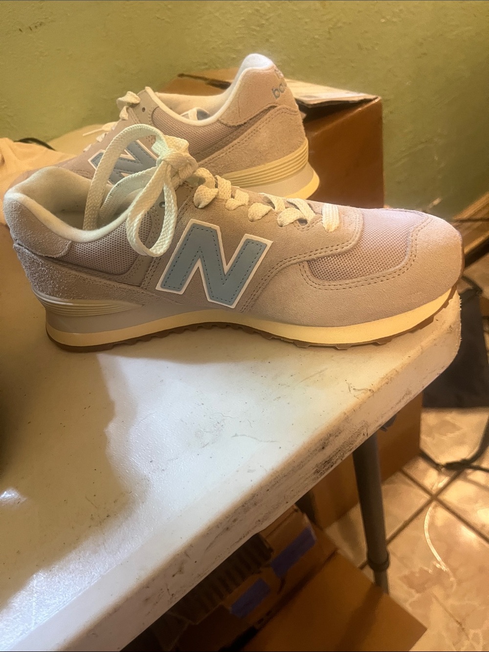 New Balance Light Beige with Pale Blue N Logo Sneakers